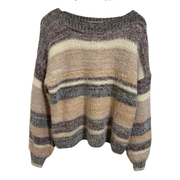 BKE Striped Fuzzy Knit Sweater Earthy Rustic Southwestern Boho Cottagecore Small - Picture 2 of 11